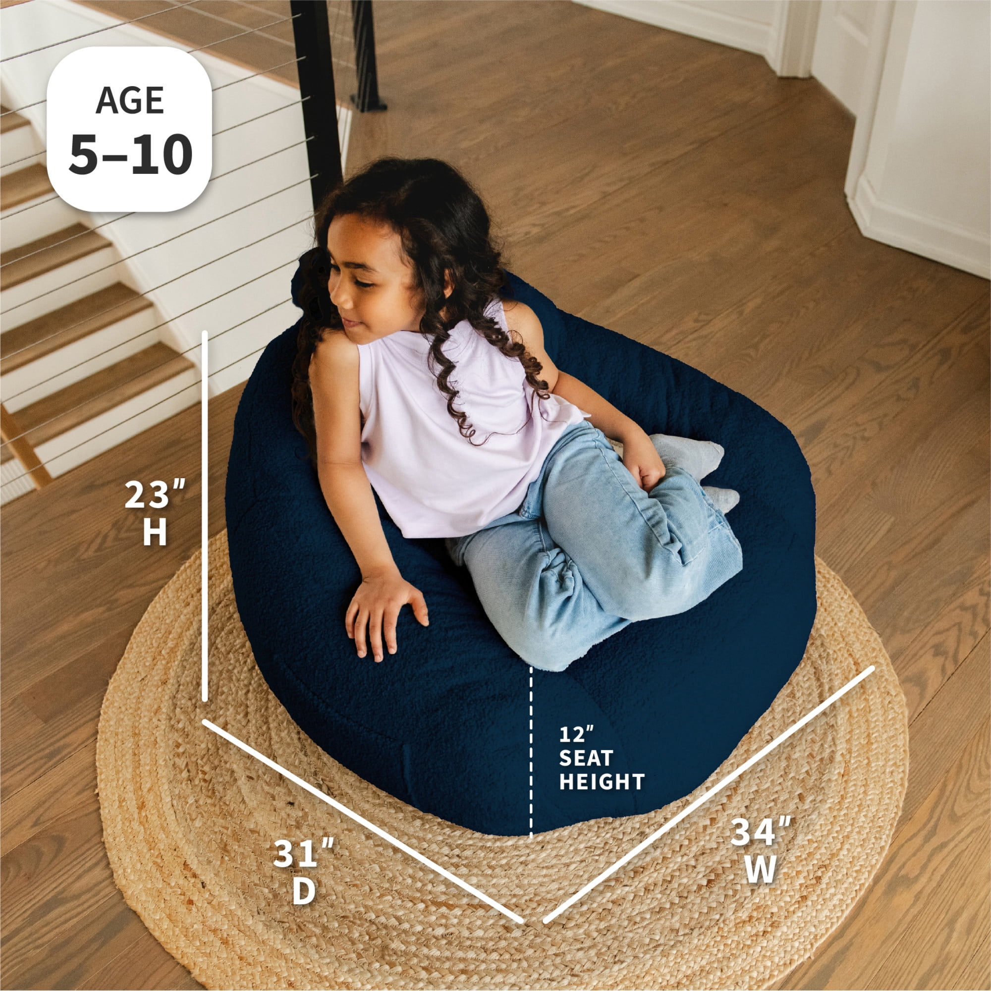 Big Joe Cloudberry Kids Foam-Filled Bean Bag Chair, Deep Blue Teddy Boucle