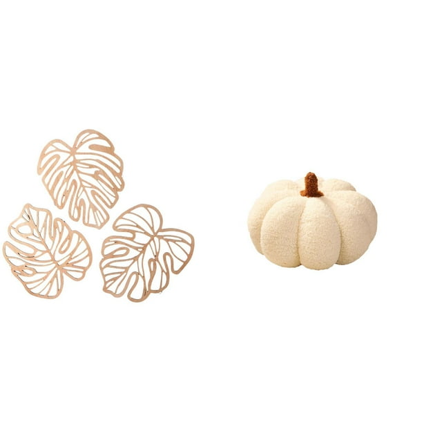 Adornos De Pared De Madera Con Hojas De Palma De La Selva Tropical Y Cojín De Peluche Con Calabaza De Halloween Para Una Decoración Creativa De Dormitorio, Baño Y Sofá.