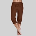 thumbnail image 2 of TANGQIOP Women'S Causal Pants Clothes Knit 3/4 Length Slim Elasticized High Waisted Drawstring Pocket Athletic Solid Color Capris Brown S, 2 of 6