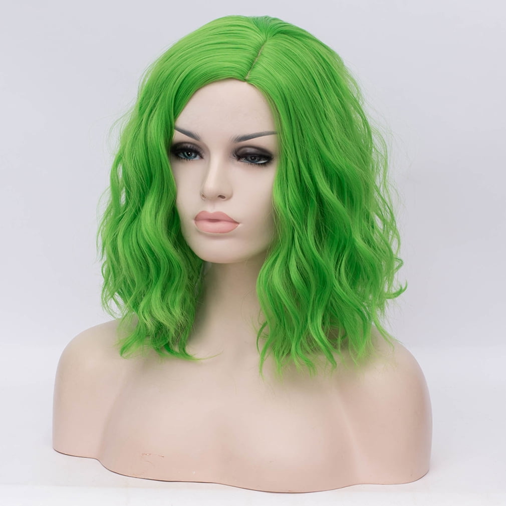 BERON Light Green Short Wigs Women Girls Curly Wavy Hair Wig 14" Body Bob Cosplay Party or Daily Use Wigs