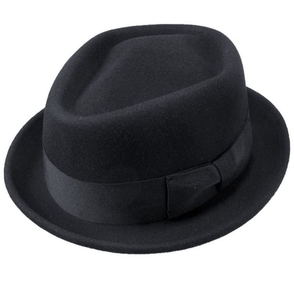 Wool Felt Diamond Crown Fedora Hat - Black - XXL - Black