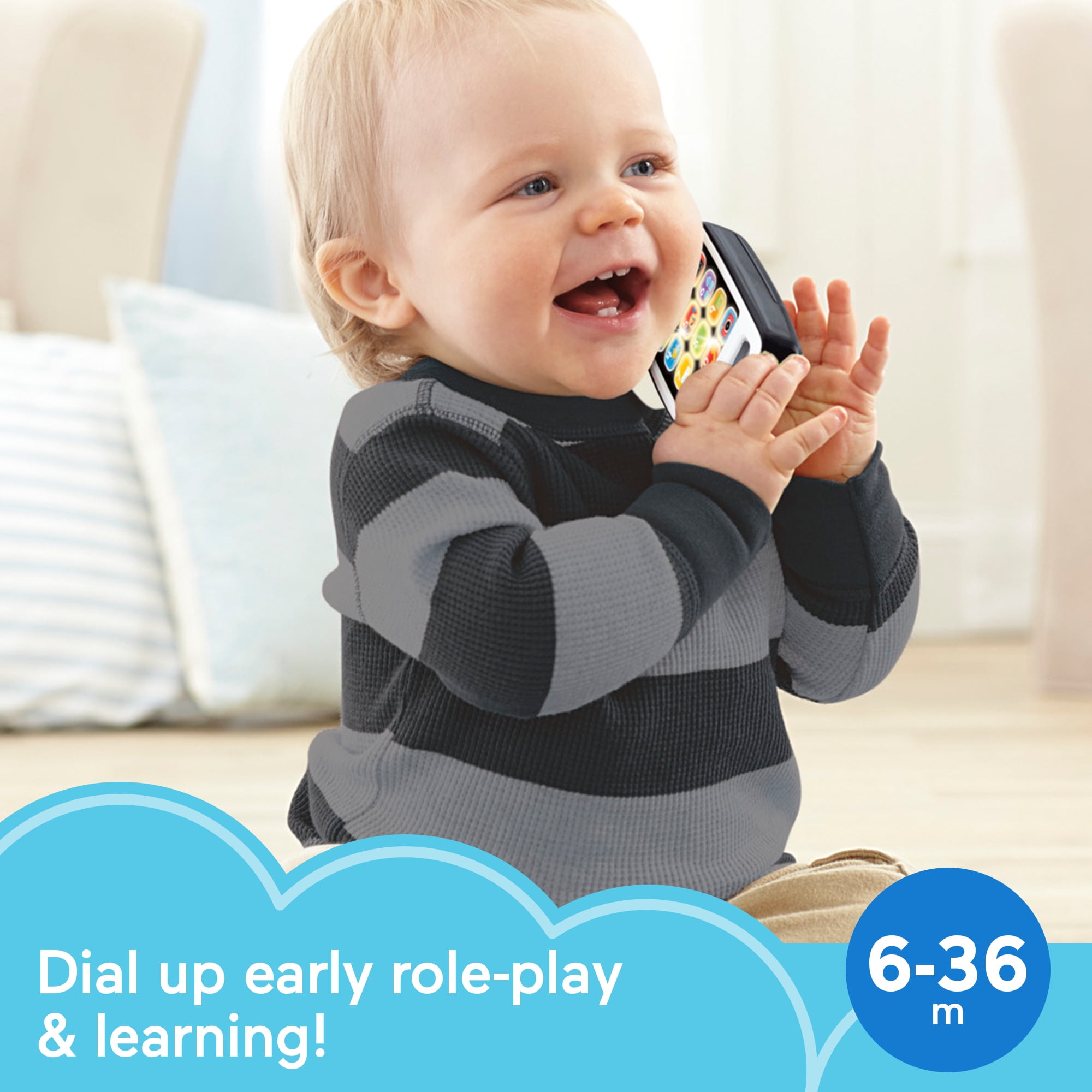 Fisher-Price Laugh & Learn Smart Phone Electronic Baby Learning Toy with Lights & Sounds, Gray