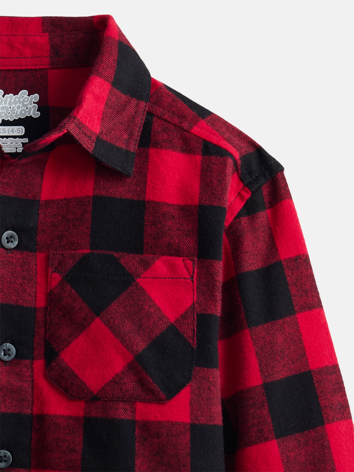 Wonder Nation Boys' Flannel Shirt with Long Sleeves, Sizes 4-18 & Husky