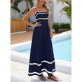 thumbnail image 5 of Deep Blue Womens Flowy Sleeveless Maxi Dress With White Zigzag Trim For Beach Holiday Casual Wear, 5 of 6