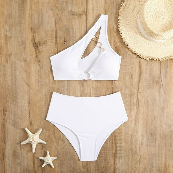 Women's Two Piece Swimsuit Solid Color Sexy One Shoulder Bikini Bathing Suits for Senior Women plus Size Sunflower Bathing Suits for Women Swimsuits for Women with Shorts Underwire Sunflower Swimsuits