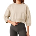 thumbnail image 5 of Staron Women's Crop Tops Crew Neck 3/4 Sleeve Loose Casual Short Sweatshirt Lightweight Drop Shoulder Pullover Top Beige XXL, 5 of 7