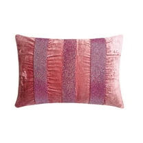 Handmade Pink 12"x14" (30x35 cm) Lumbar Pillow Cover, Velvet Beaded Oblong Pillow, Striped Pattern Modern Style - Sparkling Stripe Pink