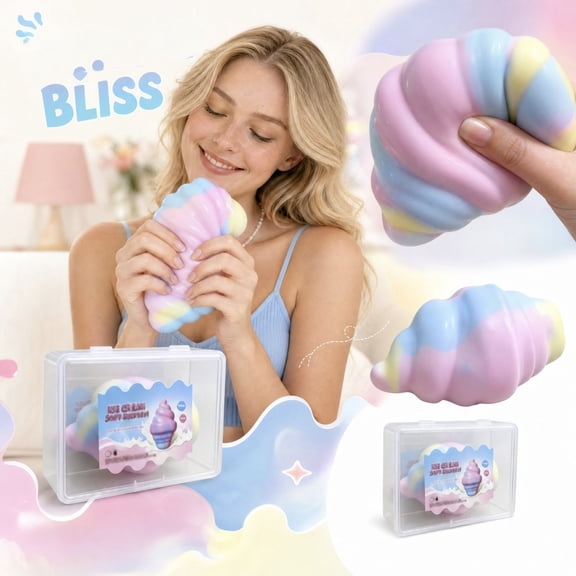 Ice Cream Cone Crunchy Squishy Toy, Block Filled Stress Relief Fidget Toy, Crunchy Sound Squeeze Sensory Ball for Desk Decor Office, Novelty Gift for Fidget Lovers Adults Teens