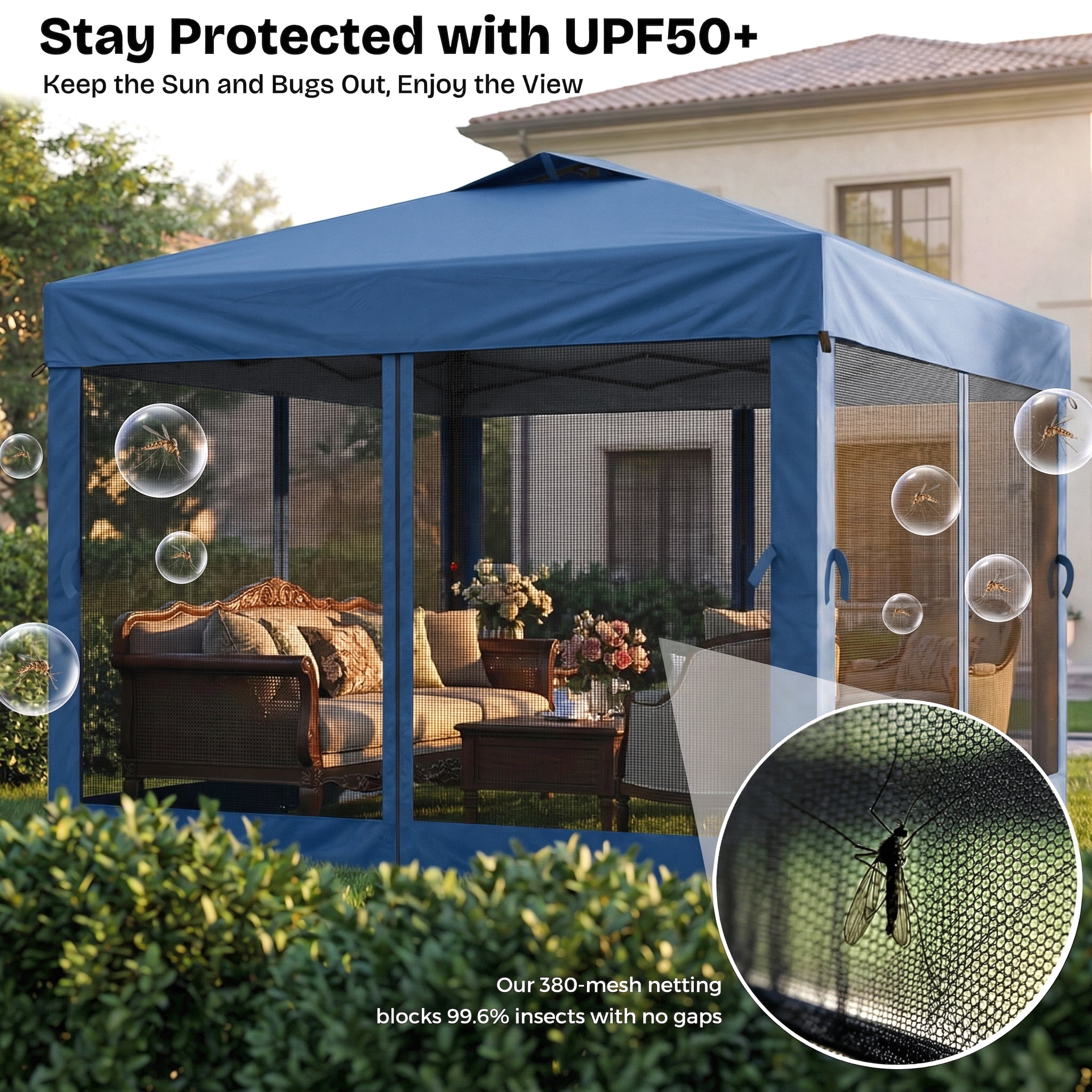 Advwin 10x10 Pop Up Canopy Tent with Netting, Instant Folding Outdoor Gazebo with Wheeled Carry Bag, 3 Adjustable Heights, 4 Sandbags & 4 Ropes, Portable Canopy Shelter for Patio, Backyard, Camping,