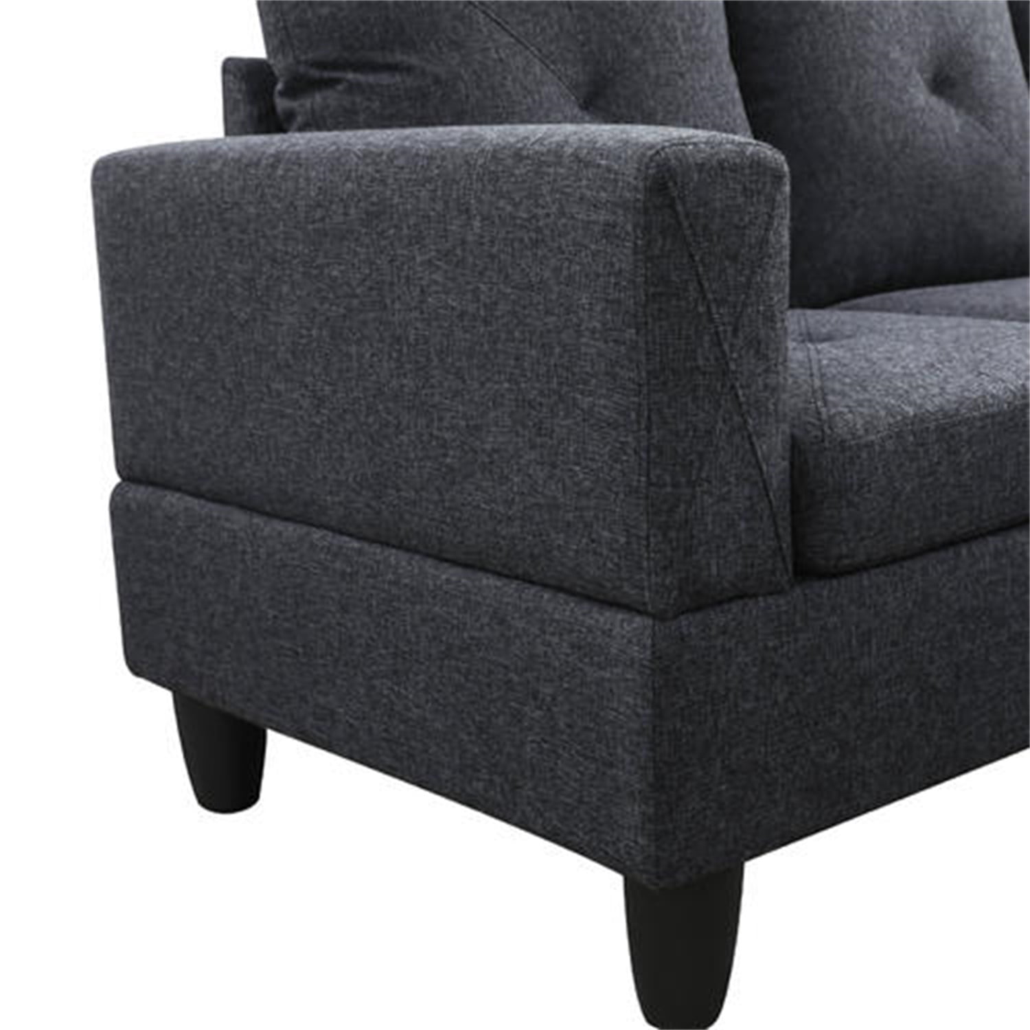 Hommoo Flannel Living Room Furniture Sets, 4-Seat L-Shape Sectional Couch Sofa, Black Grey(No Ottoman)