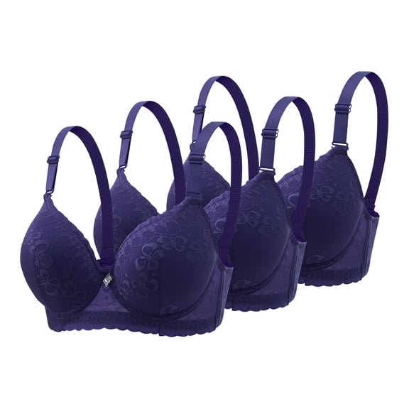 YgkuHd 3-Pack Women's Underwire Lace Push Up Bra Full Coverage Daily Comfort Support Smooth Bras for Women Everyday T-Shirt Wear,Navy_36