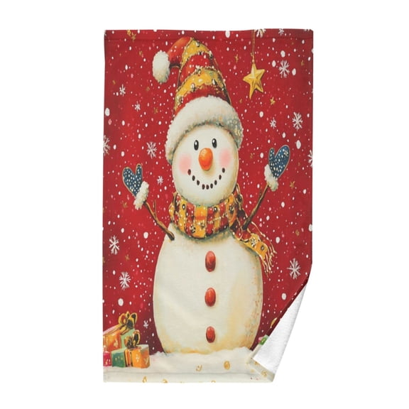 Pure Cotton Face Towel 16x28 Inches Hand Towel Bath Towel Hand Bath Towels Soft Good Water Absorption for Washing Face Wiping Face Cute Red Christmas Snowman