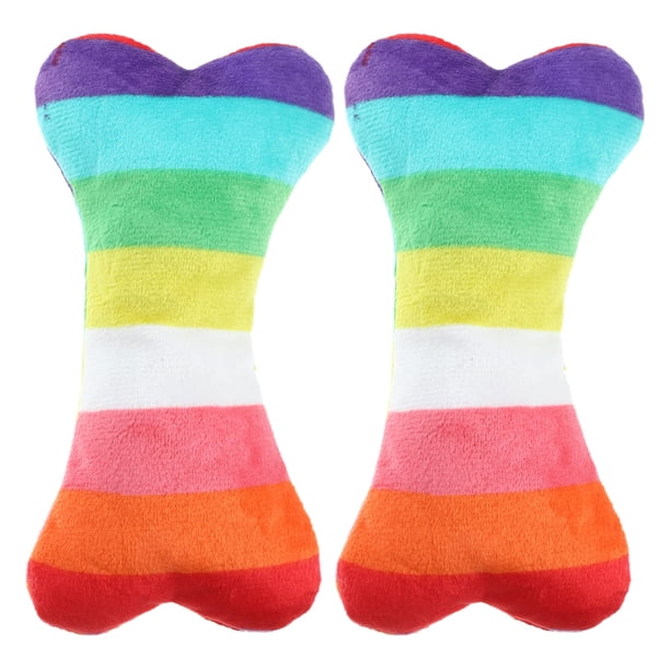 2 piezas de juguete de peluche para perro con sonido chirriante, juguete de dentición para cachorro de dibujos animados, juguete de hueso de peluche para masticar para perro.