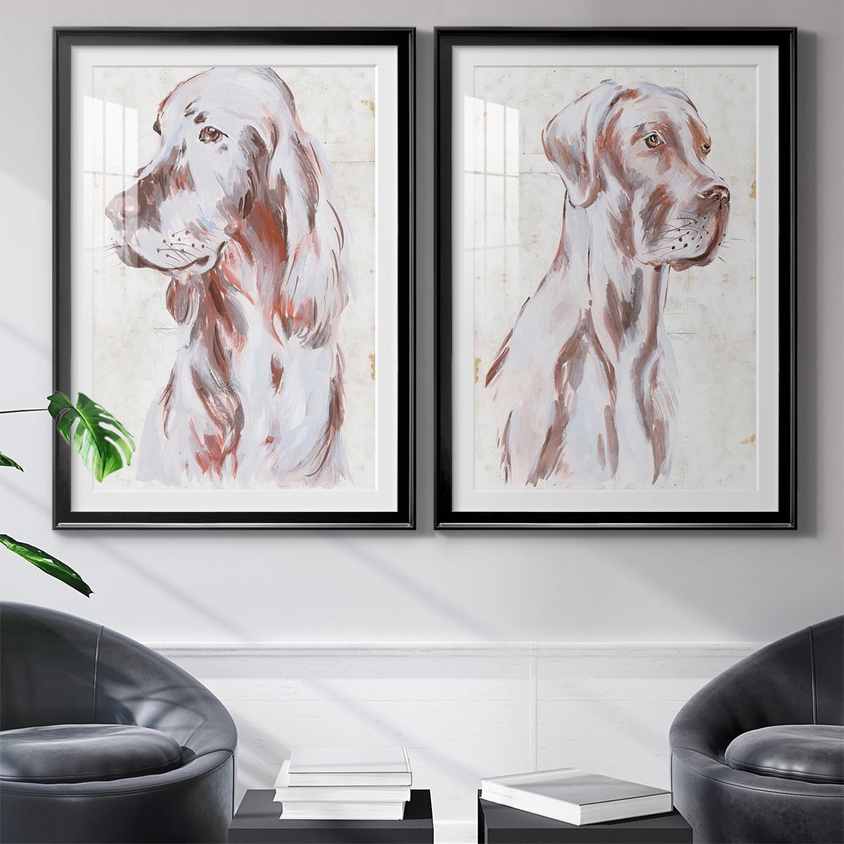 Wexford Home Sitting Dog III Premium Framed Print, 26.5" x 36.5" - Ready to Hang, Black (Set of 2)