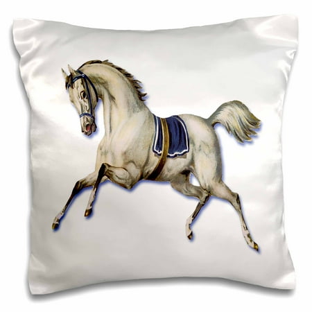 - 3dRose Victorian White Horse Galloping Wearing a Blue Blanket Saddle, Pillow Case, 16 by 16-inch