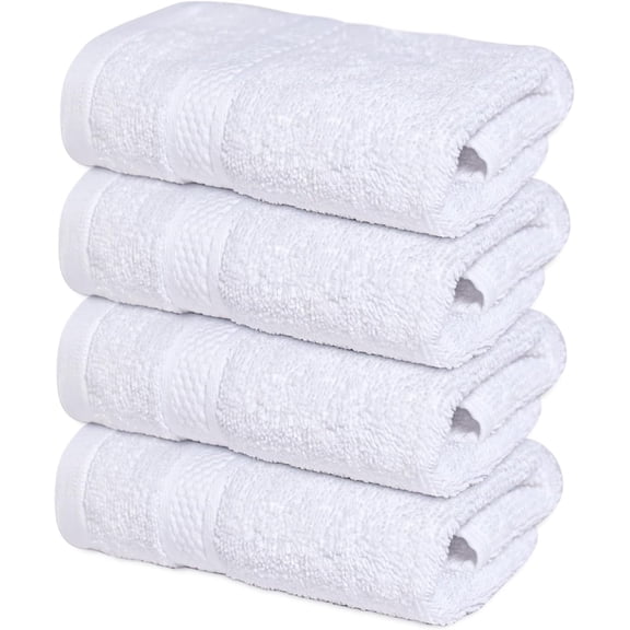 4 Pack Premium White WashCloth and Face Towels, 13x13 100% Cotton - Infinitee Xclusives