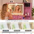 thumbnail image 3 of Ktaxon Makeup Vanity Desk with Lighted Mirror, Vanity Table with Charging Station for Bedroom, Fuchsia Pink, 3 of 7