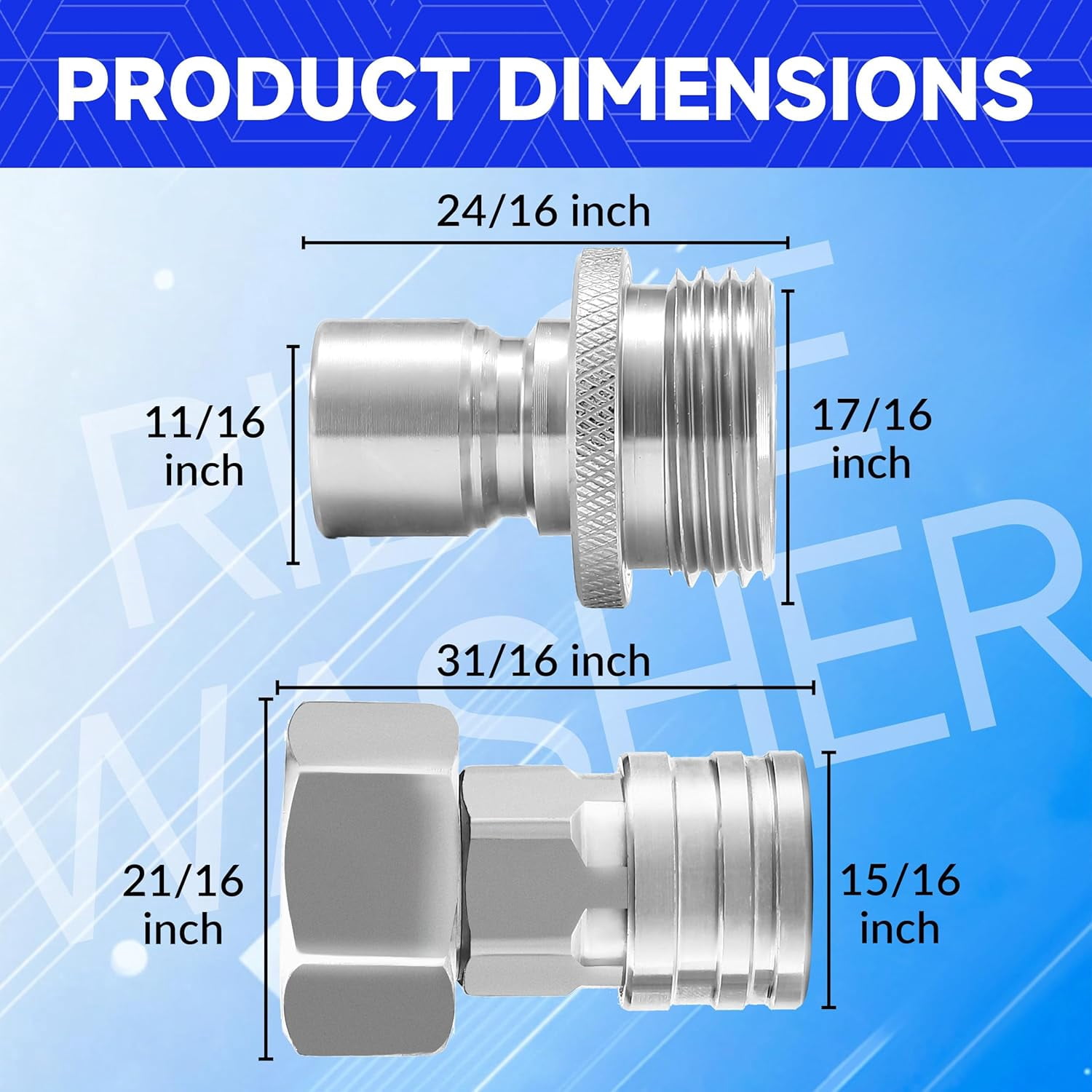 HRTGFD-Garden Hose to Pressure Washer Adapter, 3/4” GHT to 1/4” Stainless Steel Quick Connect, 3/4” GHT Male to 1/2” Quick Plug, Convert Water Hoses to Power Washer Connector