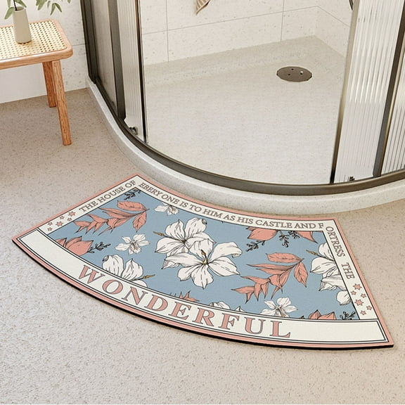 Quadrant Curved Shower Mat ,Super Absorbent Diatomite Corner Shower Mat ,Non Slip Soft Corner Bath Mat Carpet for Circular Shower