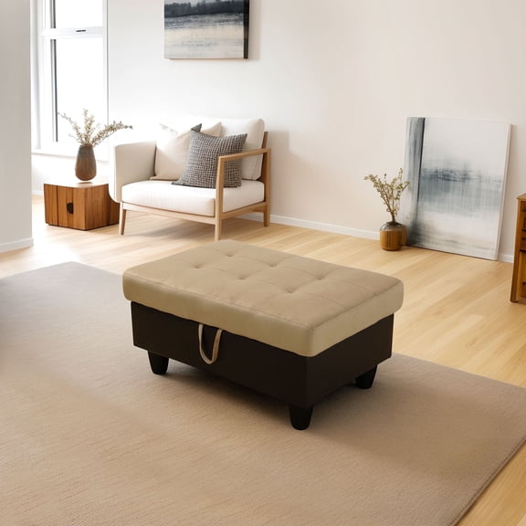 Flannel and PVC Storage Ottoman for Living Room