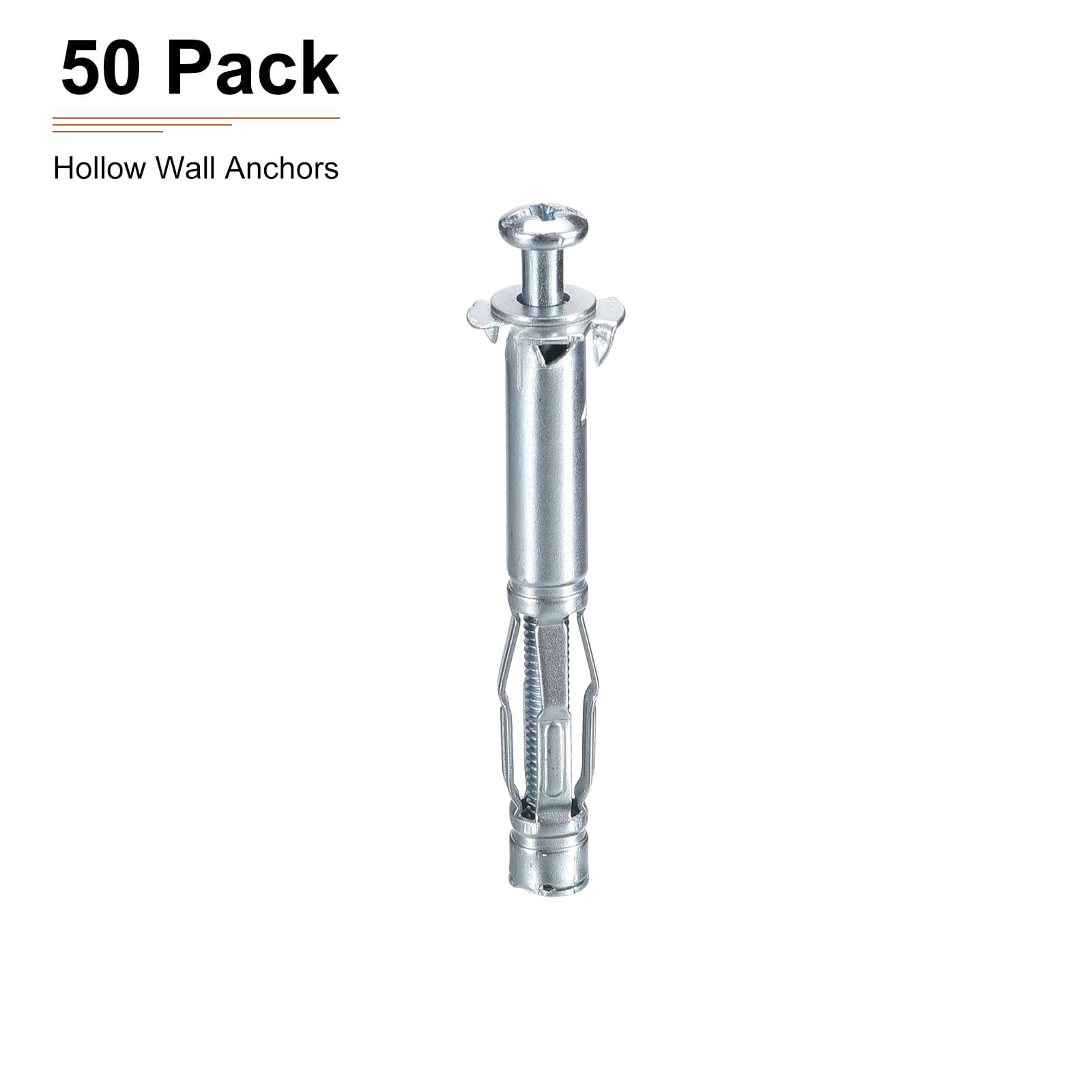 M4x52mm Hollow Wall Anchors - 5 Pack - Good for Hollow Wall Plaster Walls - Carbon Steel Hollow Drywall Anchors Screws, Silver