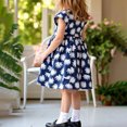 thumbnail image 5 of AUNVITO Girls Daisy Print Butterfly Sleeve Dress Round Neck Waist Tie Dance Summer Casual, 5 of 5