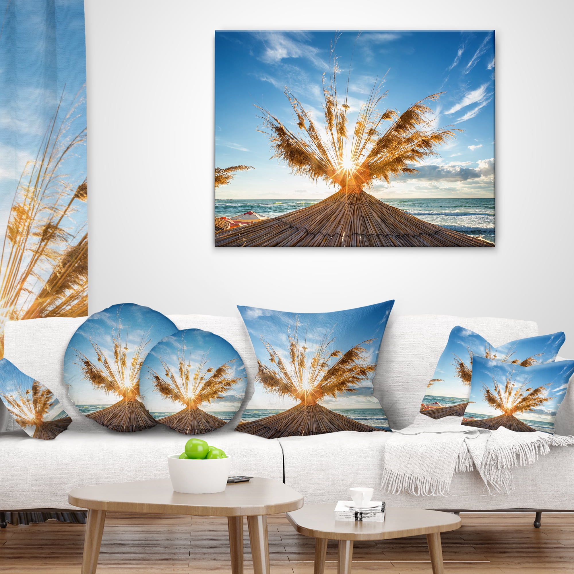 Designart Vivid Sunrise on Sandy Beach - Seascape Throw Pillow - 12x20