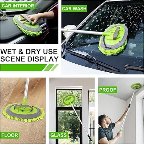 62" Car Wash Brush Kit Mitt Mop Sponge with Long Handle Chenille Microfiber Car Cleaning Brush Kit Supplies Car Washing Mop Kit Car Care Kit