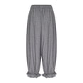thumbnail image 4 of TSSOE Women Wide Leg Long Bloomers Pants Ruffle Elastic Waist Loose Fit Trousers Suitable for Office & Parties Grey M, 4 of 7