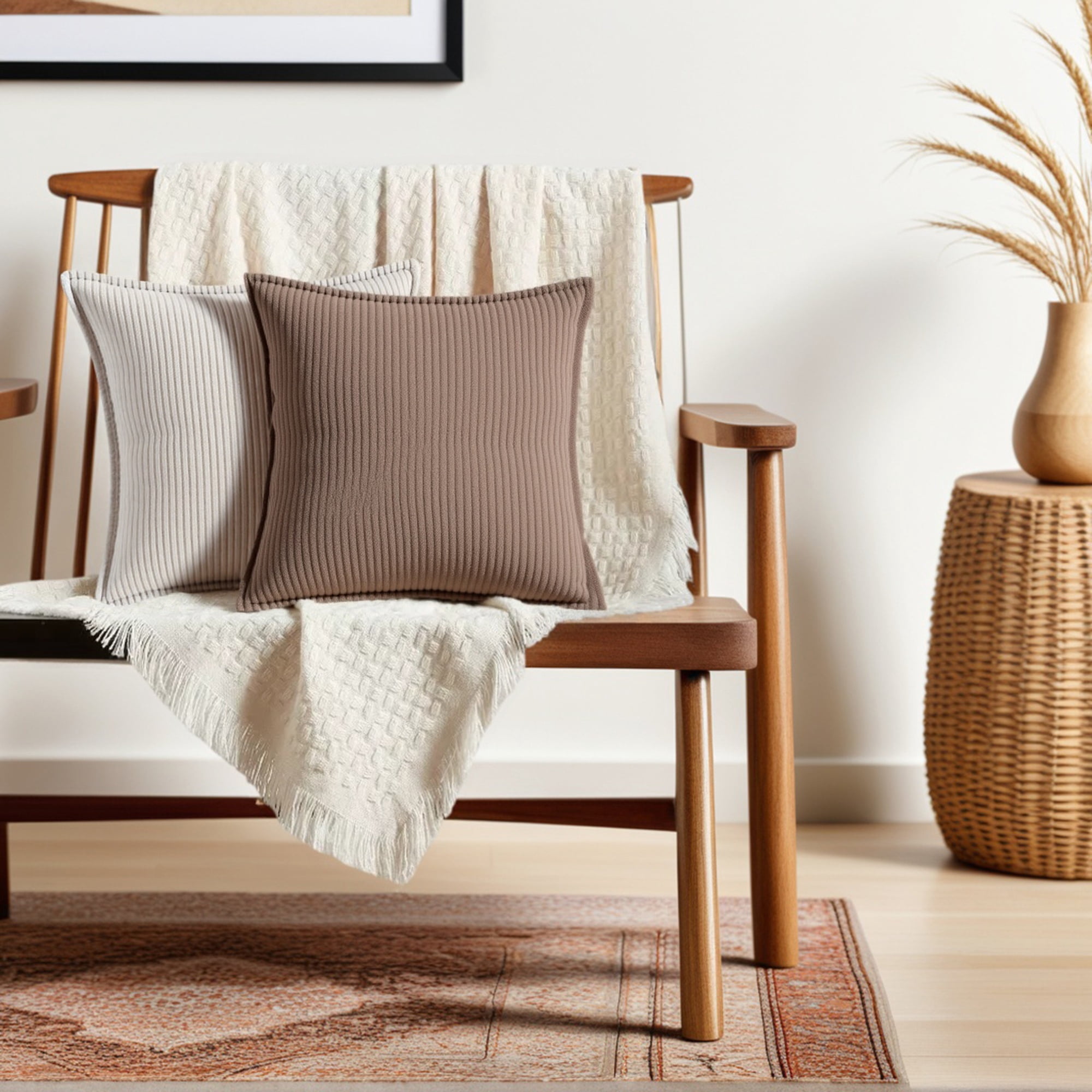 REGALWOVEN Striped Decorative Throw Pillow Covers Pack of 2 Soft Cushion Pillow Cases for Sofa Home Decor Brown 18" x 18"