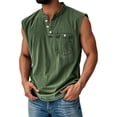 thumbnail image 2 of LISTHA Mens Tank Tops V Neck Button Casual Sleeveless Vintage T-Shirt Summer Workout Gym Polo Shirt with Pocket Dark Green M, 2 of 5