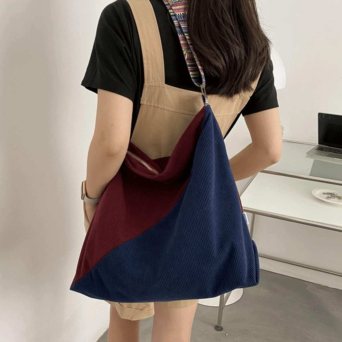 Women Corduroy Tote Bag Large Shoulder Hobo Bag for Women Boho Casual Handbag Purse