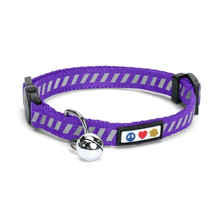 UPC: 0735255518313 | Pawtitas Traffic Reflective Cat Collar with Safety Buckle and Removable Bell Cat Collar Kitten Collar Purple Cat Collar