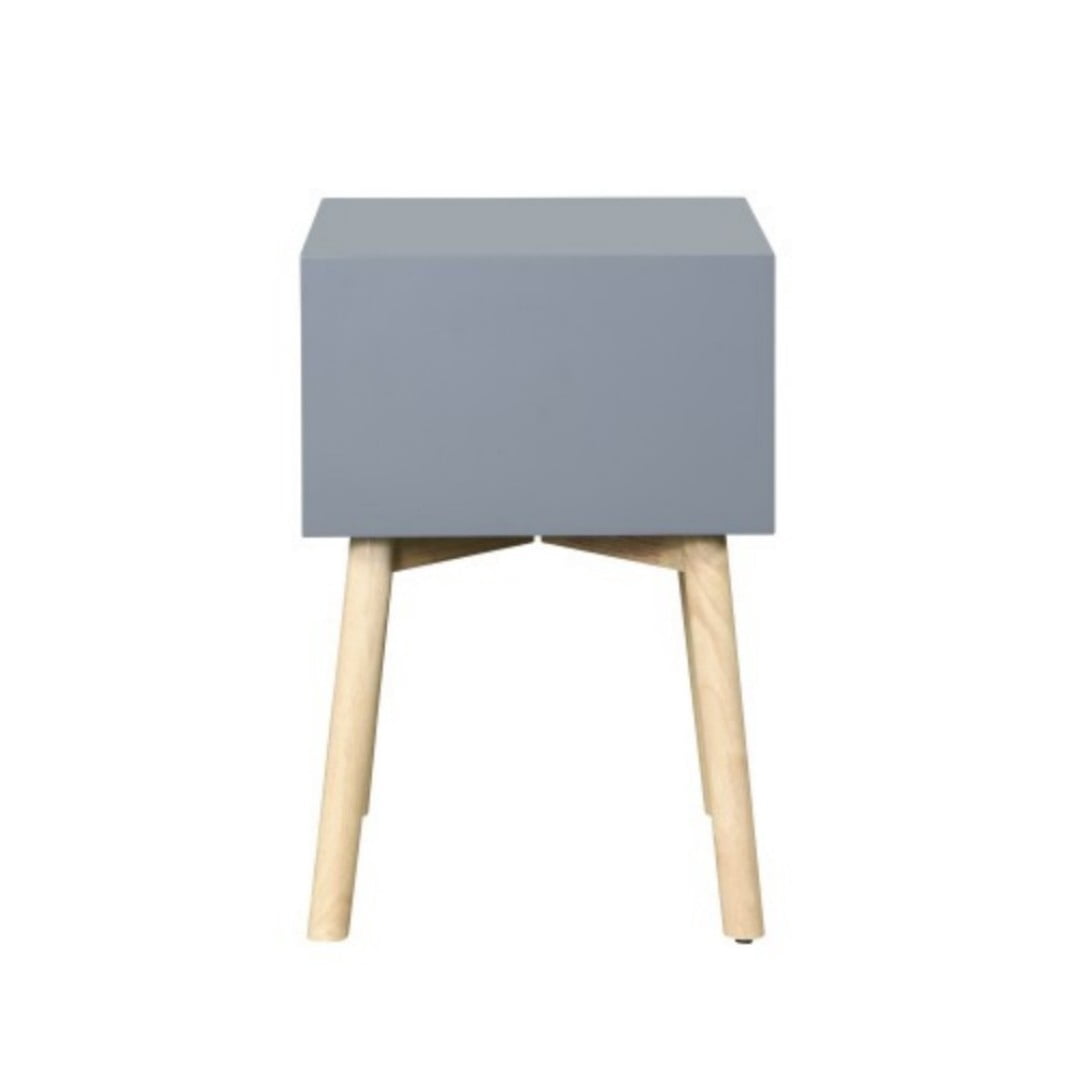 Side Table with 2 Drawers, Mid-Century Modern Nightstand with Rubber Wood Legs, Small Storage Cabinet for Bedroom Living Room, Gray