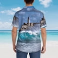 thumbnail image 3 of Lsque Lighthouse in Havana pattern Hawaiian Shirt for Men, Unisex Summer Beach Casual Short Sleeve Button Down Shirts-Large, 3 of 9