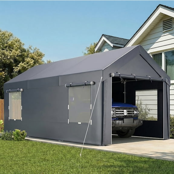 Mellcom 10'x20' Carport ,Outdoor Portable Carport Garage with Sidewalls  and All Weather for Car,Storage,Tool room