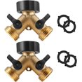 thumbnail image 1 of Solid Brass Body Backyard 2 Way Y Valve Garden Hose Connector Splitter Adapter + Extra 4 Rubber Hose Washers with Comfort Grip, 2 Pack, 1 of 4