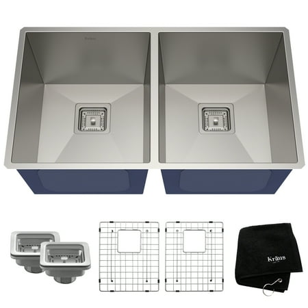 KRAUS Pax™ Zero-Radius 31 ½-inch 16 Gauge Undermount 50/50 Double Bowl Stainless Steel Kitchen (Best Double Bowl Undermount Kitchen Sink)