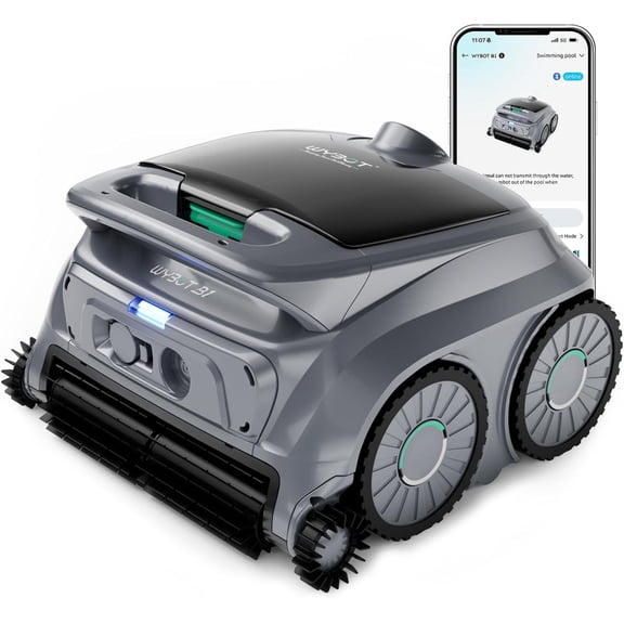 Restored WYBOT B1 Robotic Pool Cleaner, Floor and Wall Cleaning, Cordless Vacuum for Inground & Above Ground, Smart Navigation, Self-Parking, Gray Green