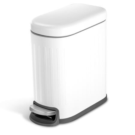 Home Zone Living 1.3 Gallon Slim Stainless Steel Trash Can with Reeded Pattern Soft Close Lid and Removable Liner White