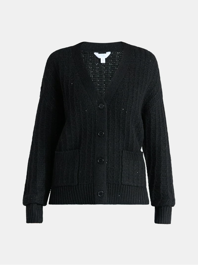 Time and Tru Women's Sequin Cardigan Sweater, Midweight, Sizes XS