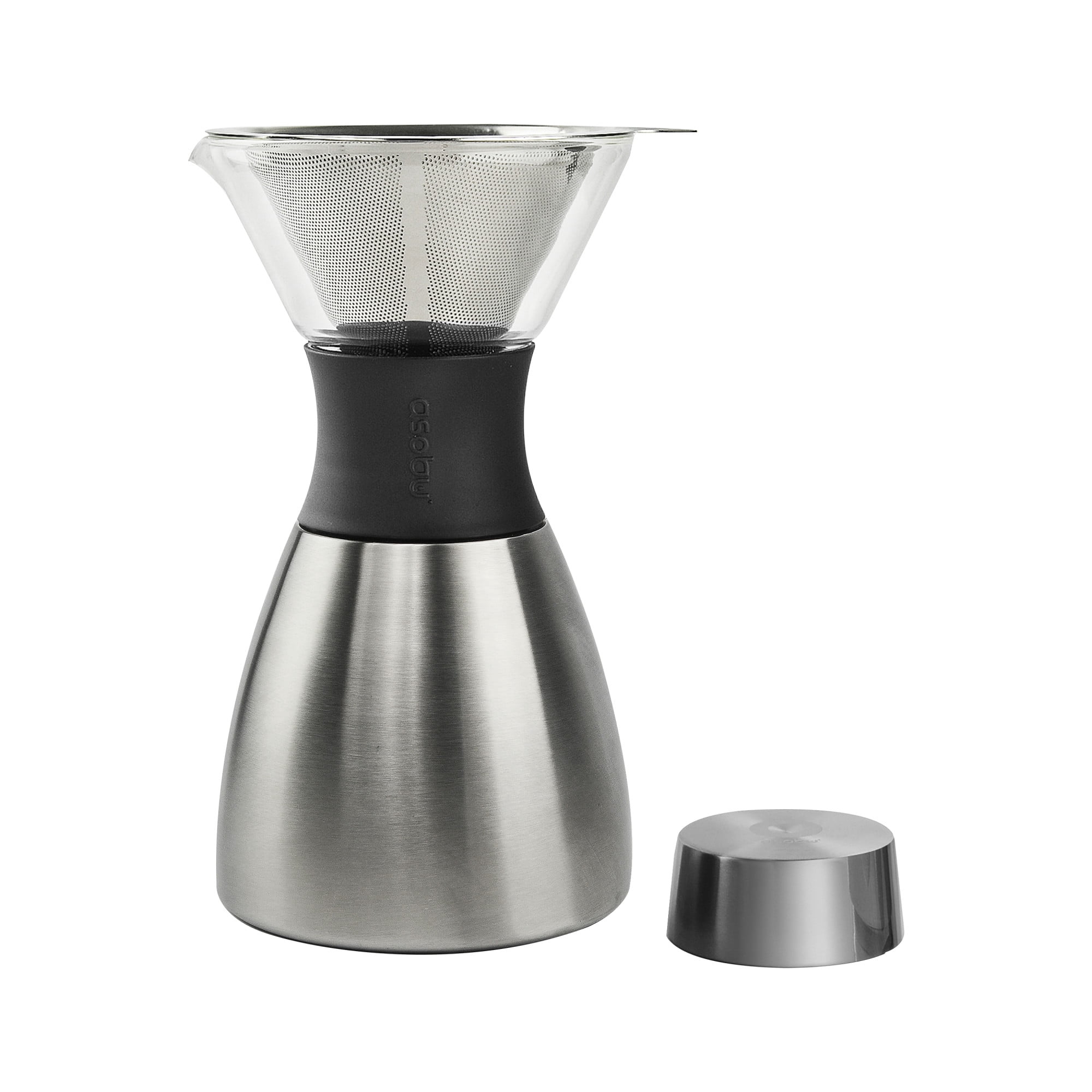 Asobu Insulated Pour Over Coffee Maker (32 oz.) Double-Wall Vacuum, Stainless-Steel Filter and Take on the Go Carafe (Silver)