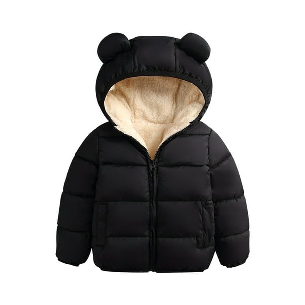 Chaqueta de abrigo para niños y niñas Abrigo cortavientos de dibujos animados con capucha y ropa de abrigo(Negro/2-3 años) Nituyy Chaqueta-GL715-FT37456B5
