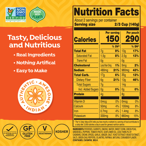 Pack of 6, Tasty Bite Vegetable Tikka Masala, 10 oz
