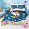 thumbnail image 3 of Manfei Cartoon Underwater World Full Size Comforter Sets for Kids Boys and Girls, Ocean Fish Bedding Sets, Navy Reversible 3 Pieces, 1 Comforter and 2 Pillowcases, 3 of 6