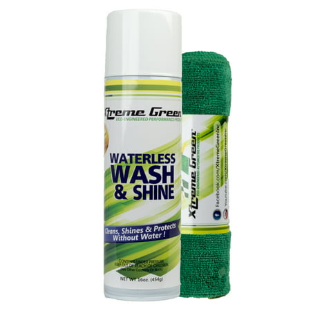 Xtreme Green Waterless Wash & Shine - Waterless Car Wash Kit - Wash, Shine, and Protect With No Water Needed! Microfiber Towel 2-Pack Included (16 Oz
