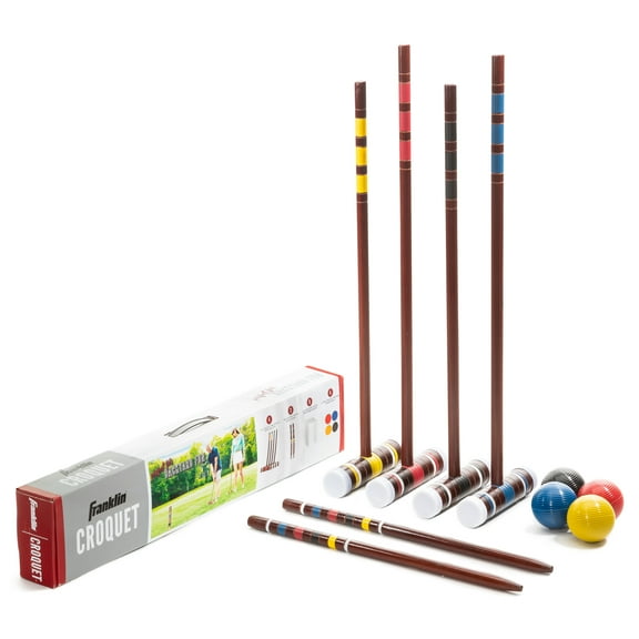 Franklin Sports Croquet Set - Includes 4 Croquet Wood Mallets, 4 All Weather Balls, 2 Wood Stakes and 9 Metal Wickets - Classic Family Outdoor Game - Starter Set