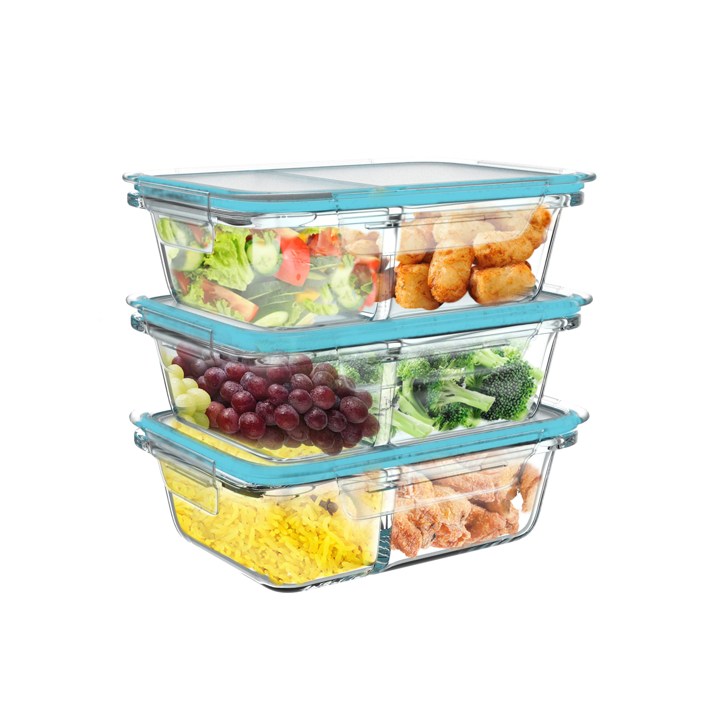 Glass Food Storage Containers-3, Two Compartment Portion Control Meal Prep  Glassware With Snap Shut Lids-microwave, Dishwasher Safe By Hastings Home :  Target
