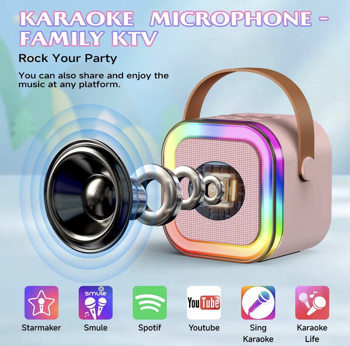 SFY Karaoke Machine for Kids Adults, Portable Bluetooth Mini Karaoke Microphone Singing Speaker with 2 Mic and Light,Toys for All Smartphones,Birthday, Family,Home Party