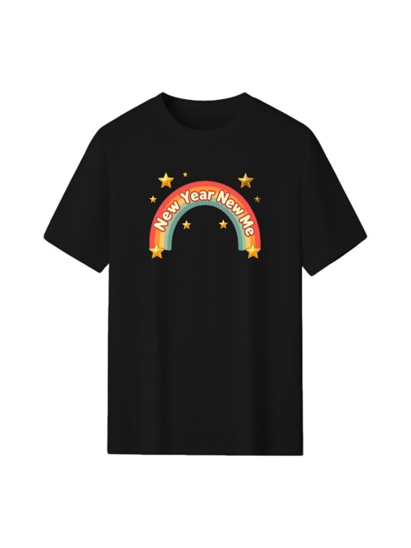 Vibrant Rainbow & Men - New Year Resolution Graphic Tee, Black